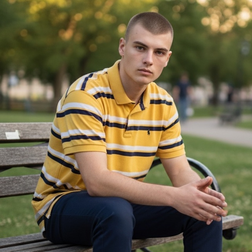 PO491 Mens T. Harris London Preppy Designer Striped Polo Shirt L